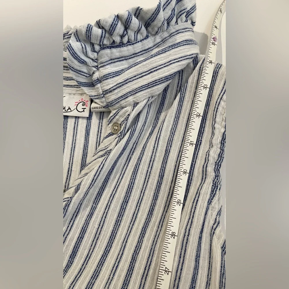 Emma G Blue Striped Cotton Sleeveless Dress - Picture 6 of 14